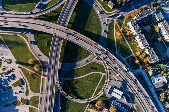 aerial photography of a concrete bridge