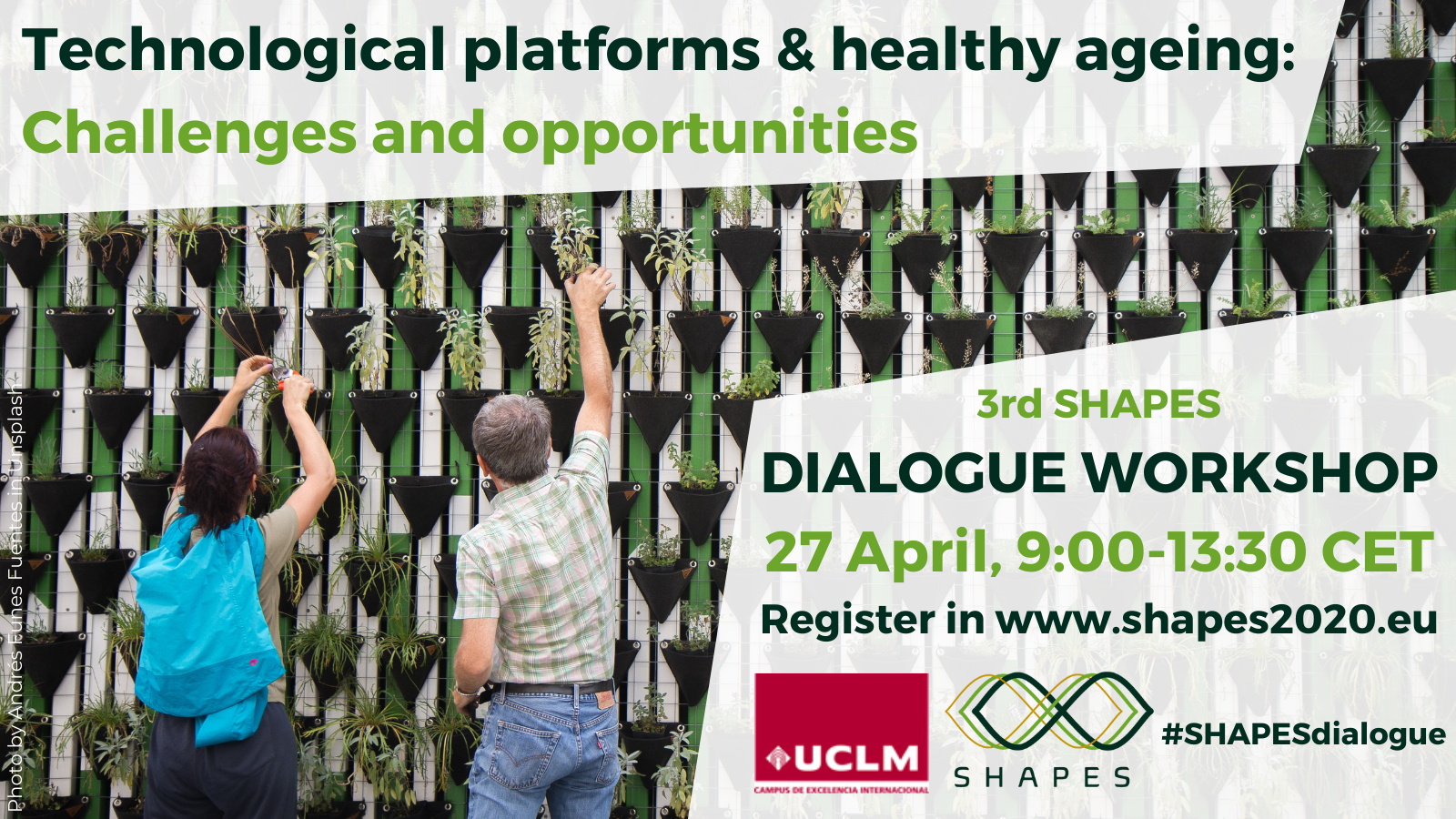 Poster for 3rd Dialogue workshop 27th April 9am to 1.30pm CET. Title: Technological platforms and healthy ageing: Challenges and opportunities.
