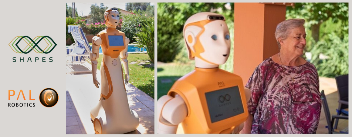 an image of a woman smailing next to the PAL Robotics ARI Robot.