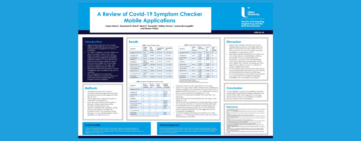 Ulster University poster at HCI International 2021 titled "A Review of Covid-19 Symptom Checker Mobile Applications".
