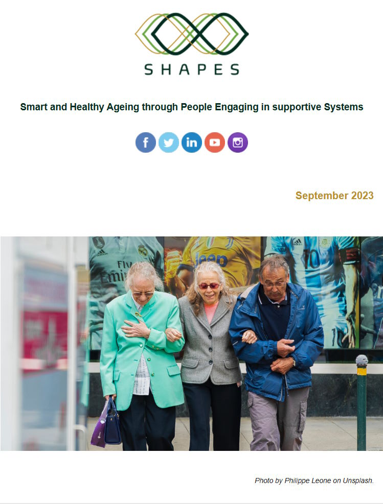 shapesnewsletter9 The cover of the SHAPES ninth newsletter. It includes a photo of a group of older people in a streetscape.